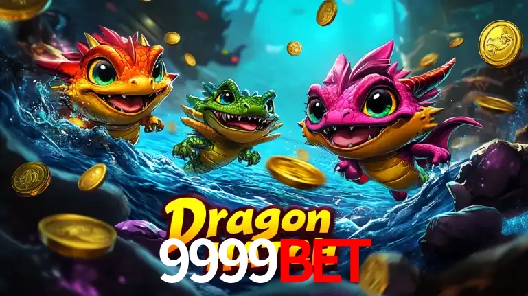 Arte promocional do jogo Dragon Hatch com três adoráveis dragões bebês nadando entre moedas de ouro, um dos slots mais divertidos para jogar no cassino 9999bet.