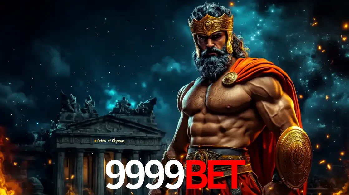 O poderoso Zeus do jogo de slot Gates of Olympus em frente ao seu templo, pronto para lançar multiplicadores divinos e prêmios épicos no cassino online 9999bet.
