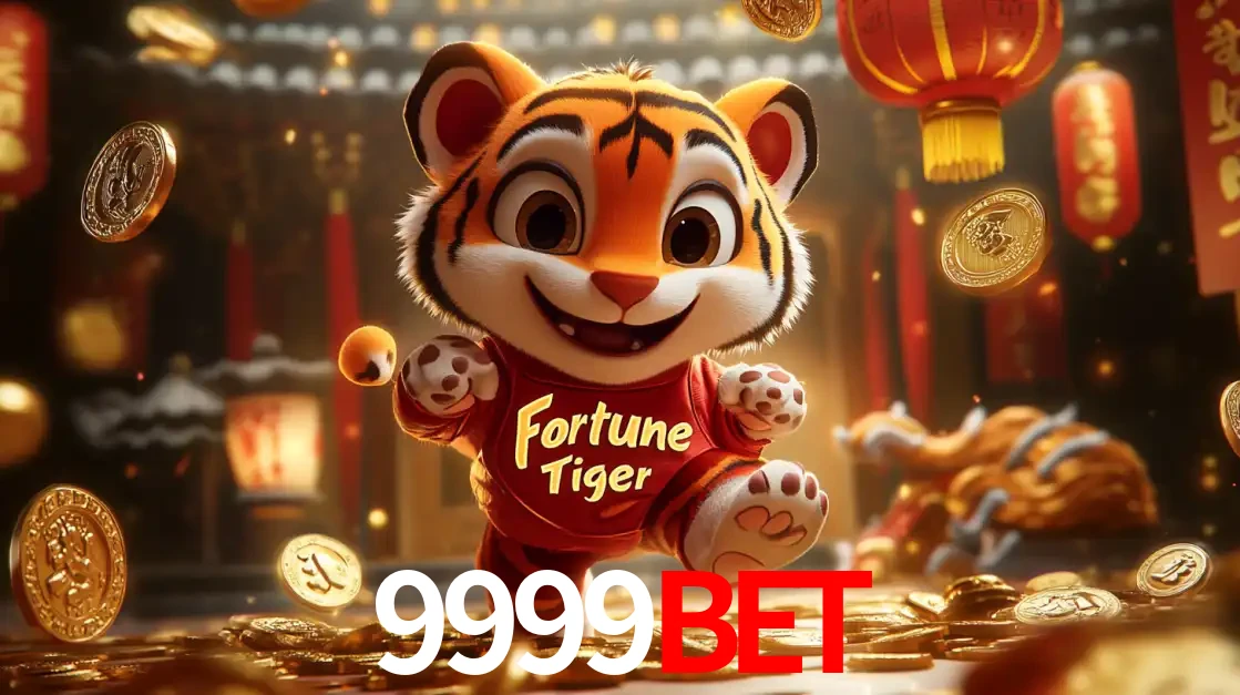 O alegre personagem do Fortune Tiger correndo sobre um caminho de moedas de ouro, simbolizando os grandes prêmios e a diversão do popular jogo de slot do 9999bet.