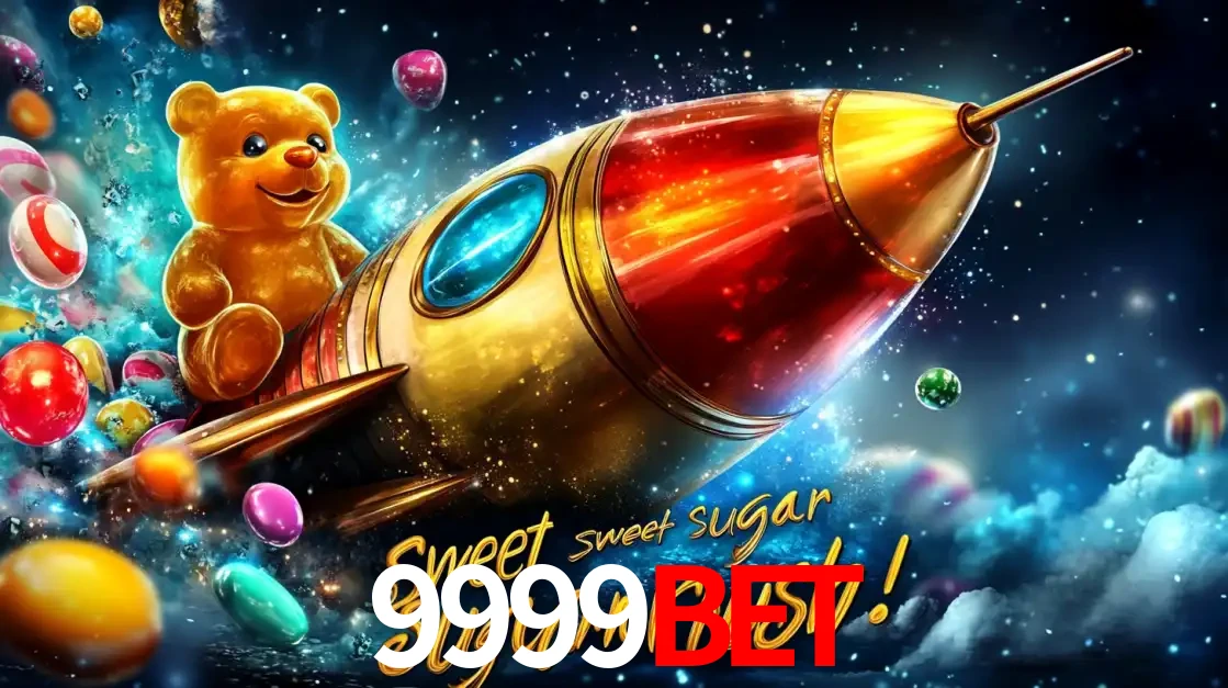 Arte promocional do jogo de slot Sugar Rush, com um urso de pelúcia em um foguete viajando pelo espaço de doces, um dos jogos divertidos disponíveis no cassino 9999bet.